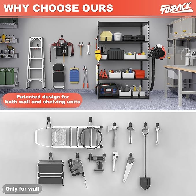 TORACK 15PCS Garage Storage System Hooks, Shelving Hooks for Keyhole Shelving Units Wall Mount Utility Hooks for Tools, Ladders, Cords, Folding Chairs, Shovels and Rakes(Orange)