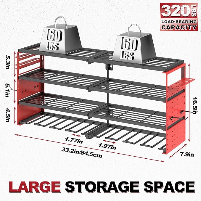Power Tool Organizer Wall Mount, 4 Layer Heavy Duty Metal Tool Storage Rack, Power Tool Shelf Battery Storage with 8 Cordless Drill Holder,Utility Racks for Garage Workshop