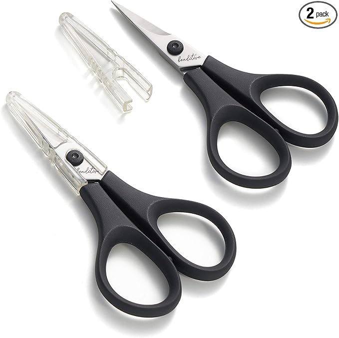 Beaditive Lightweight Sewing and Embroidery Scissors Set (2 PC) | Sewing, Embroidery, Paper Cutting, Crafting | Stainless Steel | Protective Cover (3.5 in)