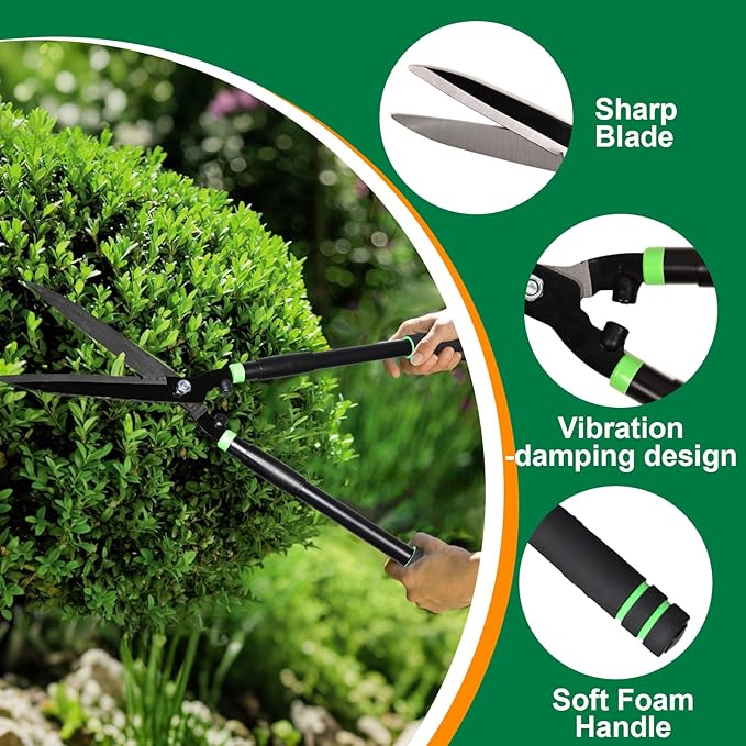 Hedge Shears 29.5" Manual Hedge Clippers with 15° Angle Precision Blades Plant Cutting Scissors for Trimming and Shaping Hedges, Shrubs, Boxwood, Tall Bushes