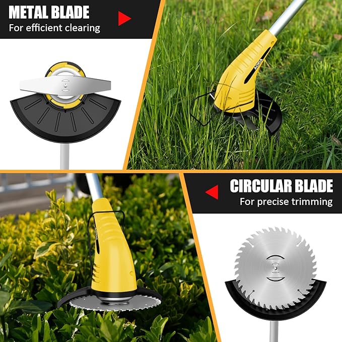 Electric Weed Wacker: Grass String Trimmer with 12V 2.0Ah Batteries & Fast Charger - Cordless Lightweight Cutter/Edger/Mower with 2 Types Blades for Garden Yard Lawn, Yellow