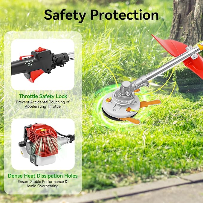 43CC 2-Stroke Weed Eater Gas Powered Weed Wacker, 2 Blade Heads Cordless Lawn Edger Gas Weed Trimmer with Shoulder Strap and Goggles Grass, Trimmer Tools for The Garden and Yard