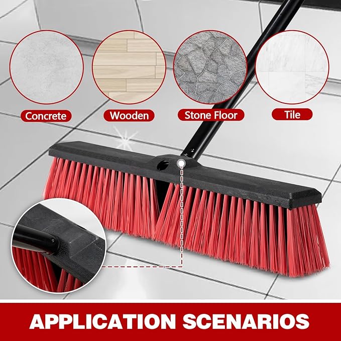 18" Push Broom for Outdoor - Heavy Duty 63" Long Handle Outdoor Broom for Deck,Driveway,Garage,Yard,Deck,Patio,Warehouse,Concrete