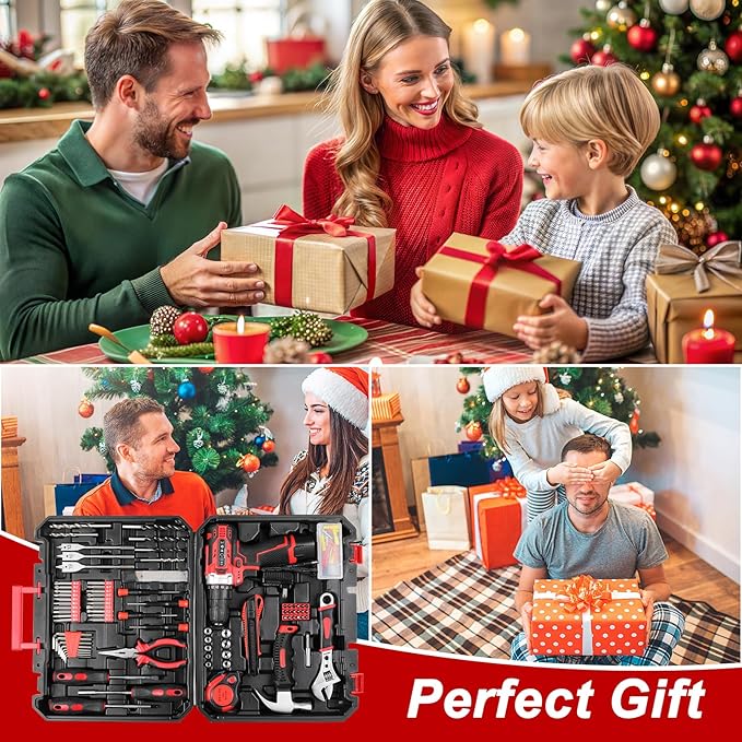 TLGREEN 138 Pcs Tool Set with 12V Cordless Drill –Power Hand Tool Kit with Magnetic Drill Bit Set, 2-Speed Control & Fast Charging,Home Tool Kit for DIY, Repairs,Lightweight Toolbox for Men & Women
