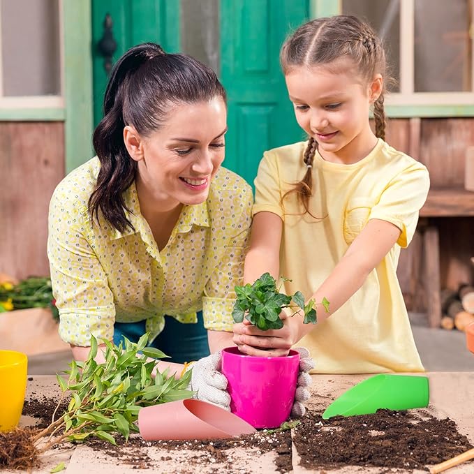 18 Pcs Bonsai Soil Scoops Plastic Garden Shovels Garden Tool Bucket Shovel Colorful Small mini Potting Scoop for Plant Flower Succulent