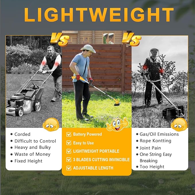 Weed Wacker Cordless,2000mah Battery Operated Weed Trimmer 3 Types Cutting Blade Lightweight Electric Grass Cutter,Fast Charger Portable Lawn Trimmer for Yard Garden
