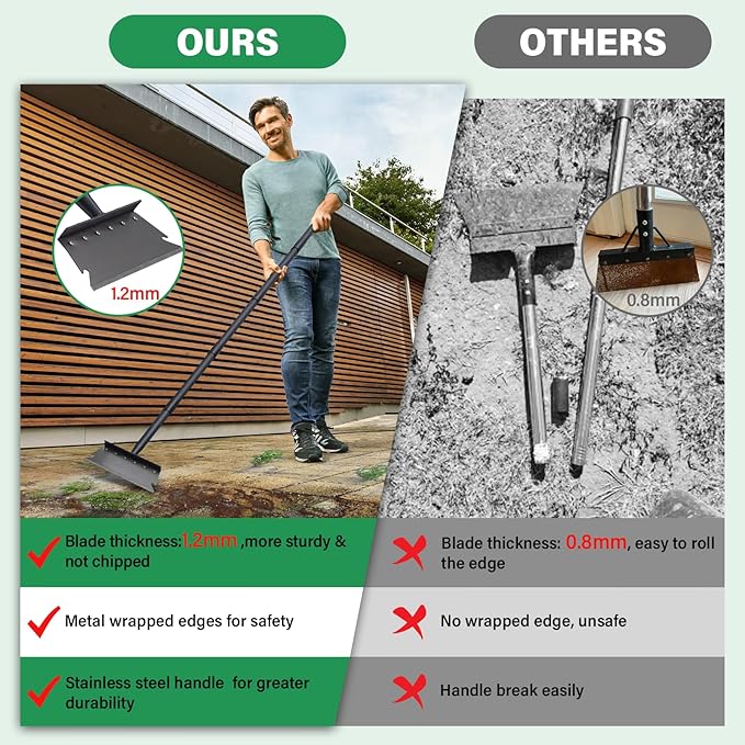 Garden Shovel, Ice Scraper, Multifunctional Cleaning Shovel with 59" Adjustable Handle Heavy Duty Garden Tool for Lawn Edging, Scraping, Weed and Ice Removal