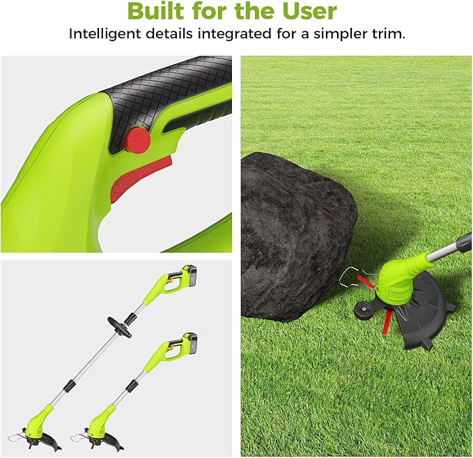 Aokia String Trimmer: Cordless Weed Wacker with 40V 2.0Ah Battery - Lightweight Electric Lawn Edger - 2 in 1 Trimmer & Edger Lawn Tool Grass Cutter with 8 Lines and 2 Plastic Blades for Garden, Yard