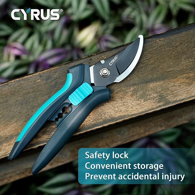 CYRUS Pruning Shears for Gardening 8" Pruners Trimming Scissors Non Stick Coating Blade Carbon Steel with Anti Slip Handle Scissors Widely Used for Gardening, Hydroponics, Grow Tents-CYRUS