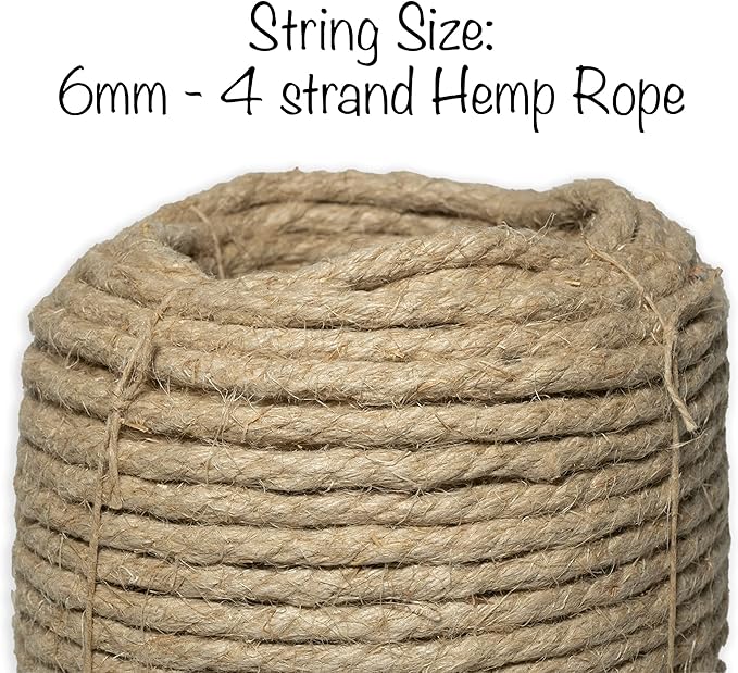 100% Organic Hemp Twine Rope (25ft x 1/4 in.), 6mm Thick Cord, Natural String, Heavy Duty Outdoor Twine, Jute Rope, Plant String, Twine for Crafts and Gardening