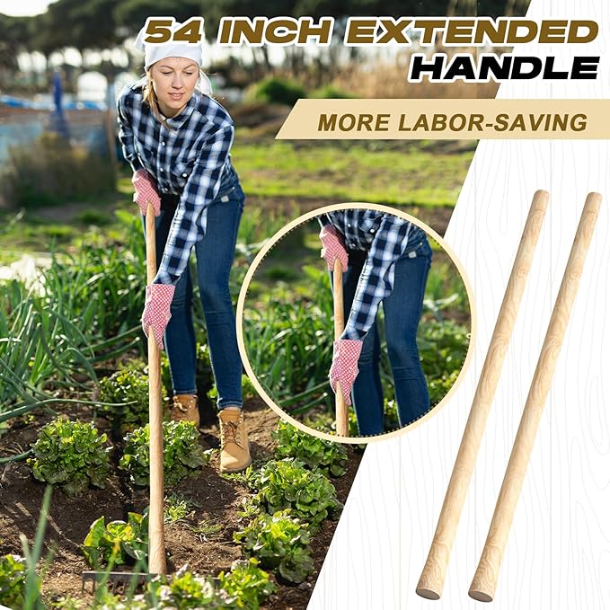Lasnten 1 Pcs 55 Inch Pure Solid Wood Replacement Hoe Handle for Garden Digging Spading Fork, Shovel Handle Replacement, 1.38-1.77 Inch Diameter