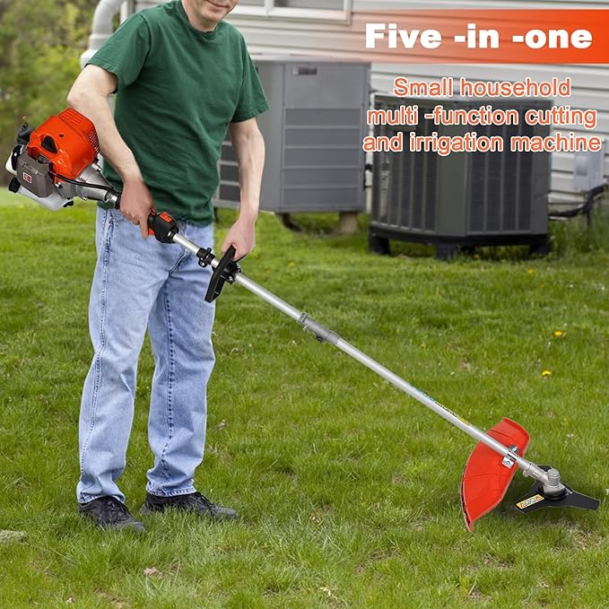 2025 New Gas Weed Wacker - 52cc 2-Stroke 5 in 1 Multi-Functional Lawn Mower Hedge Trimmer Pruners Gas Powered Brush Cutter, Handheld Weed Eater for Garden and Yard Lawn Orange