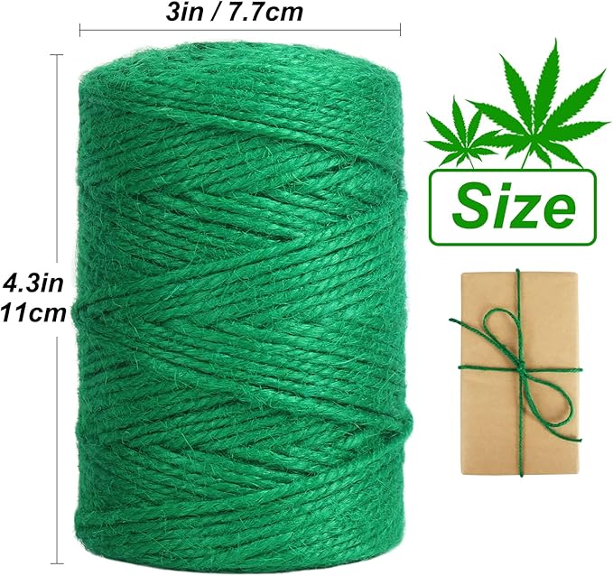 Vivifying Garden Twine, 328 Feet 3mm Green Plant Ties, Strong Jute Twine String for Climbing Plants, Tomatoes, Crafts and Decoration