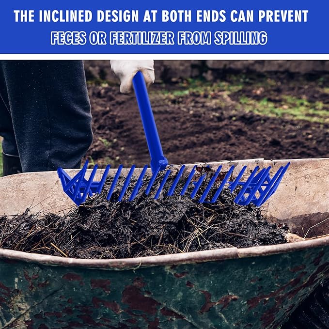Lasnten 3 Sets Manure Fork with Long Metal Handle Pitch Fork Manure Rake Heavy Duty Muck Rake for Gardening Horse Stall Stable Grass Hay Cleaning Farm Work (Blue)