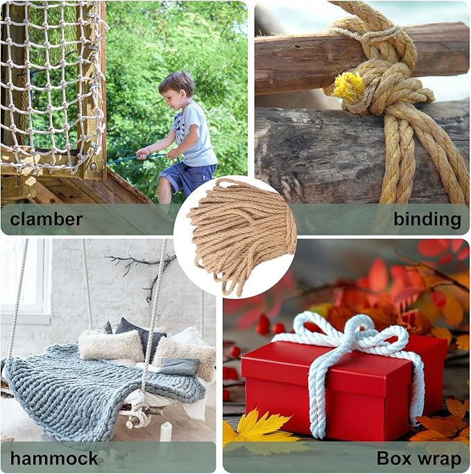 7 mm Jute Rope, 328 Feet Hemp Rope, Heavy Duty Jute Twine for Cat Scratch Post, Climbing Plants, Balcony Guardrail