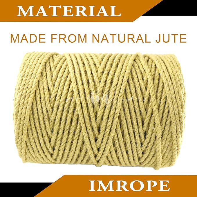 4mm x 500 Feet Yellow Jute Rope, Twine for Gardening Tomato Climbing Plant Tie Floristry Crafts Gift Wrapping Packing Decor