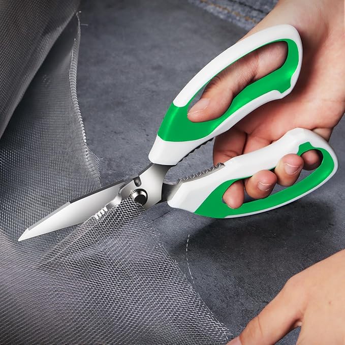 Utility Scissors Heavy Duty: sharp Scissors All Purpose heavy duty, Easy Cutting Carpet, Cardboard, Wires, Leather, Fabric(8'' Green)