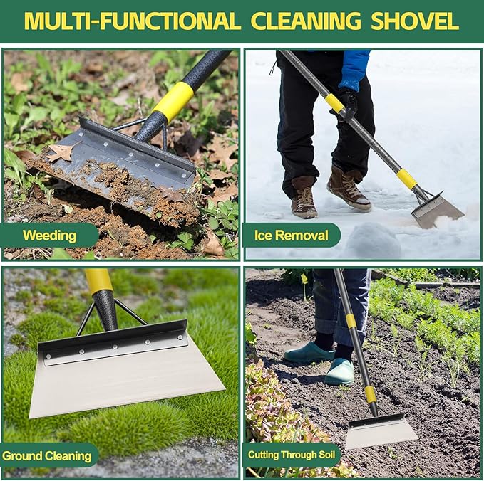 Garden Cleaning Shovel, 76" Adjustable Floor Scraper Long Handle Heavy Duty Tool, Multifunctional Flat Shovel Gardening Tools for Digging, Weeding,Scraping, Ice Remove...