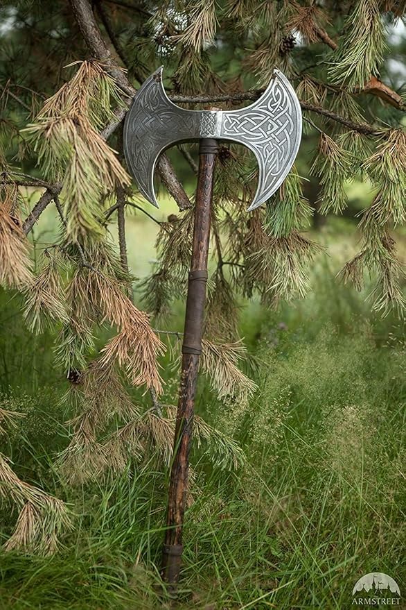 Viking store Viking Axe Double Sided Axe Hatchet Medieval Viking Double-Edged Ax Norse Style Ax Replica with Wooden Handle Nordic Dual Blade for Cosplay, Display & Collectors