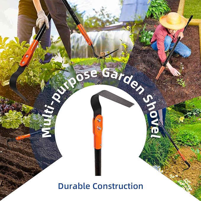 L Shaped Grass Hoe Multifunctional Garden Hoe Tool, Crevice Weeding Hoe with Adjustable Long Handle, Efficient Sharp Three Sided Blade for Weeding Cultivating and Lawn Care