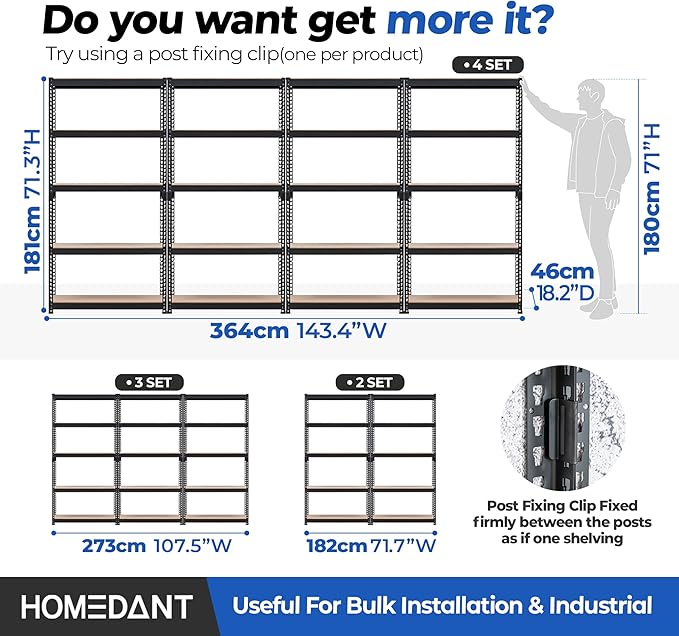 HOMEDANT 5 Tier Laminated Boltless Metal Shelving Unit Adjustable Garage Storage Utility Rack Heavy Duty Shelves Organization Multipurpose Shelf Warehouse Pantry Shed 35.9" W x 18.2" D x 71.3" H 1Pack