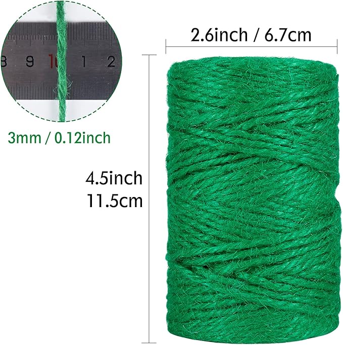 Garden Twine, Green Plant Twine 328 Feet 3mm Thick 3Ply Heavy Duty Jute String for Gardening, DIY Crafts Wrapping