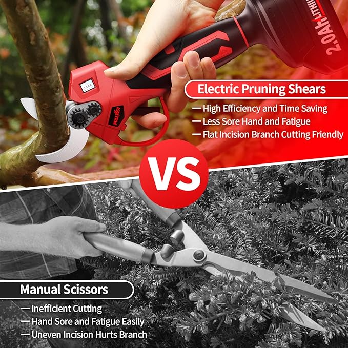 Electric Pruning Shears, 1.4" Cutting Diameter Electric Pruner with LCD Display&2Pcs 2.0Ah Rechargeable Battery, Brushless Motor Cordless Pruning Shears for Tree Trimming Branch Cutter