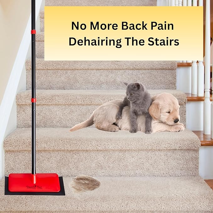 Dog Hair Carpet Rake – Cat and Dog Carpet Hair Removal Tool with Flex and Grab Bristles and Tri-Flex Rubber Edge – Adjustable Handle for Easy Fur Removal on Stairs Furniture Pet Beds Cat Towers