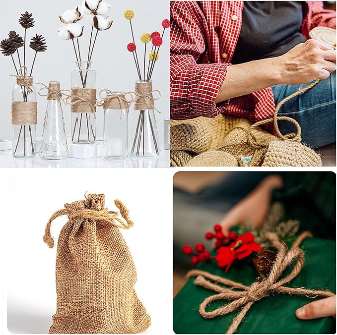 Natural Jute Twine 656 Feet Long String for Crafts Gift Wrapping Christmas Handmade Arts Decoration Packing String Home Decor (8mm * 656feet)