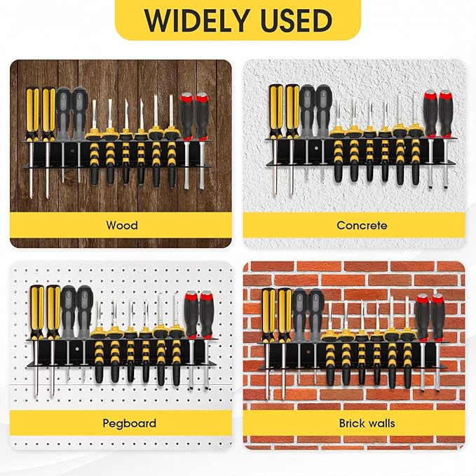 Screwdriver Organizer Wall Mount, 2 Pack Screw Driver Holder, Metal Utility Tool Rack for Screw Driver Pliers Organizers and Storage Rack for Garages Homes, Workshops, Sheds