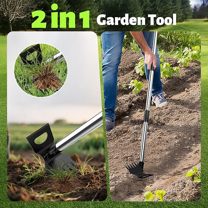 Weed Puller Tool with Long Handle – Garden Weeder Tool & 2-in-1 Garden Hoe for Easy Weeding in Yard, Lawn, Patio, Backyard and Farm