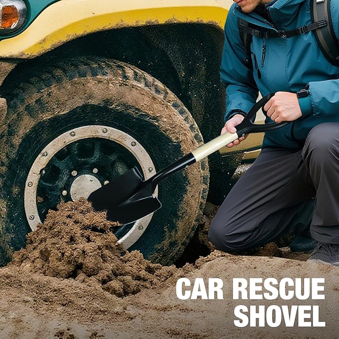 REDCAMP 27" Shovel for Digging, Garden Spade Tool with D-Handle, Manganese Steel Wooden Handel Spade Digging Tool,Beach,Sand Car Snow Shovel, 2 Pack