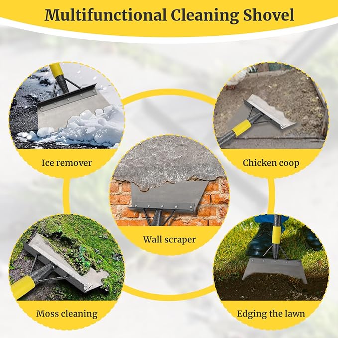 Garden Shovel: Heavy Duty Floor Scraper with Metal Sharp Blade, Multifunctional 60in Long Handle Flat Shovels for Edging Weeding Landscaping Lawn Tool