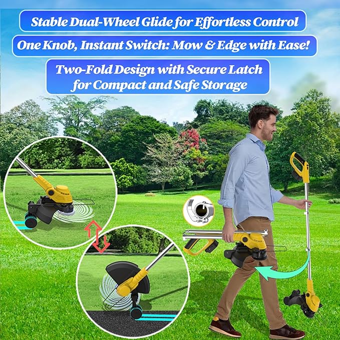 2-Pack 20000 RPM Electric Weed Wacker, Each with 1×4.0Ah Batterry,Dual-Durable-Line,Metal Blades,Wheel,4-in-1 Battery Powered Weed Eater Cordless+String Trimmer+Edger Lawn Tool+Brush Cutter