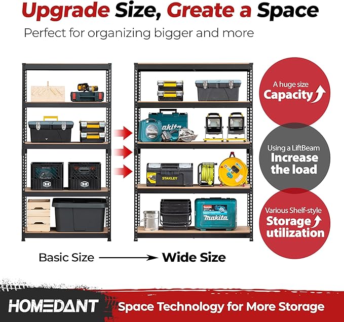 HOMEDANT 5 Tier Laminated Boltless Heavy Duty Garage Storage Adjustable Wide Size Metal Shelving Unit Utility Rack Shelves Organization Multipurpose Shelf Shed Warehouse 47.7"W x 24.1"D x 71.3"H 2Pack