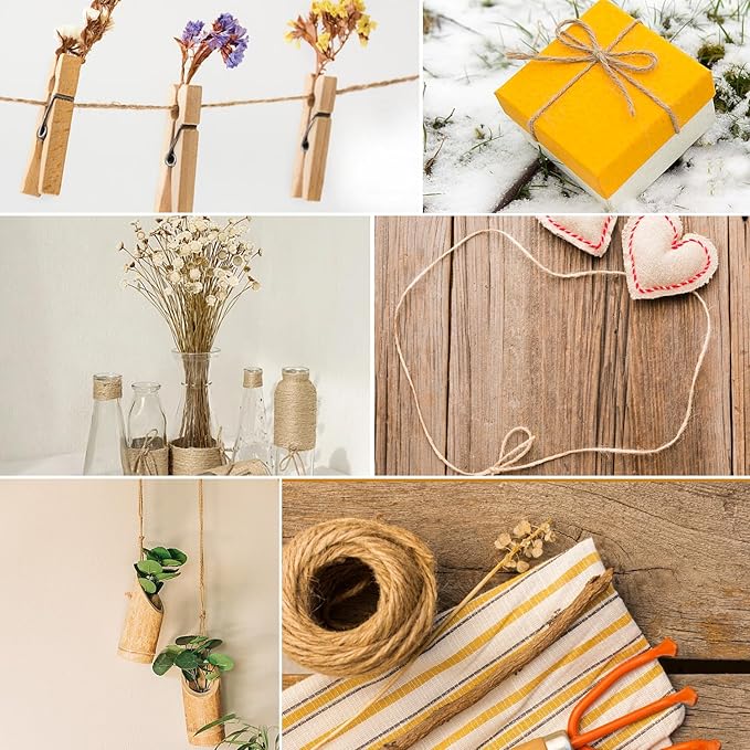 Natural Jute Twine 656 Feet Long String for Crafts Gift Wrapping Christmas Handmade Arts Decoration Packing String Home Decor (3mm * 656feet)