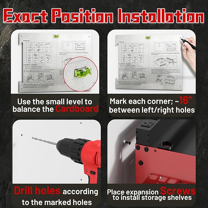 Wide Power Tool Organizer Wall Mount with Charging Station,3 Layer Adjustable Heavy Duty Tool Storage Rack 4 Drills with 8 Outlet Power Strip,Hooks,Screwdriver box,Garage Gifts for Fathers Day,Red