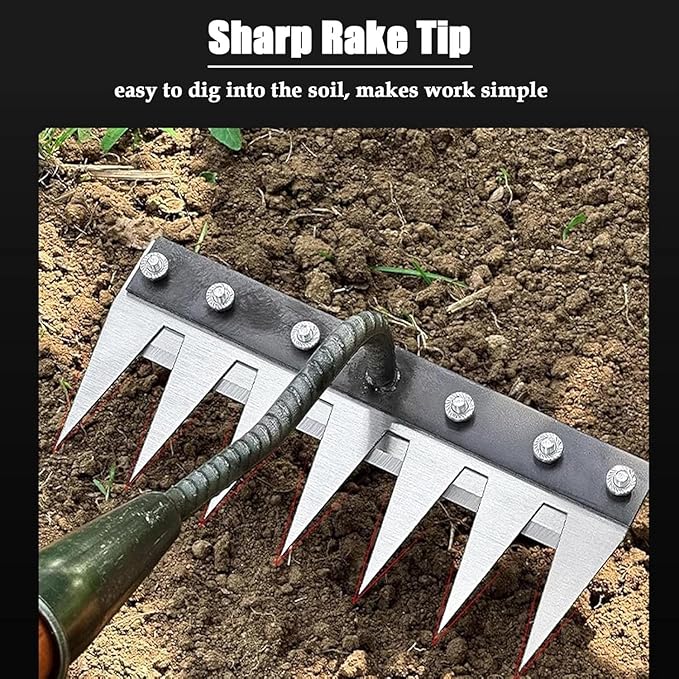 Iron Rake 2.0, Upgraded Iron Weeding Rakes 2.0, Iron Rake for Gardening and Weeding, Multifunctional Heavy-Duty Iron Rakes Gardening Hand Weeder Tools, Durable & Lightweight (8 Teeth)