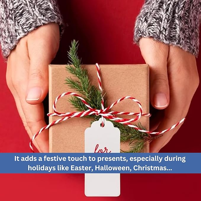 Red and White Organic Twine Cotton String - 200 Feet Wrapping, Baking, Butcher, Crafts, DIY Projects, Easter, Christmas