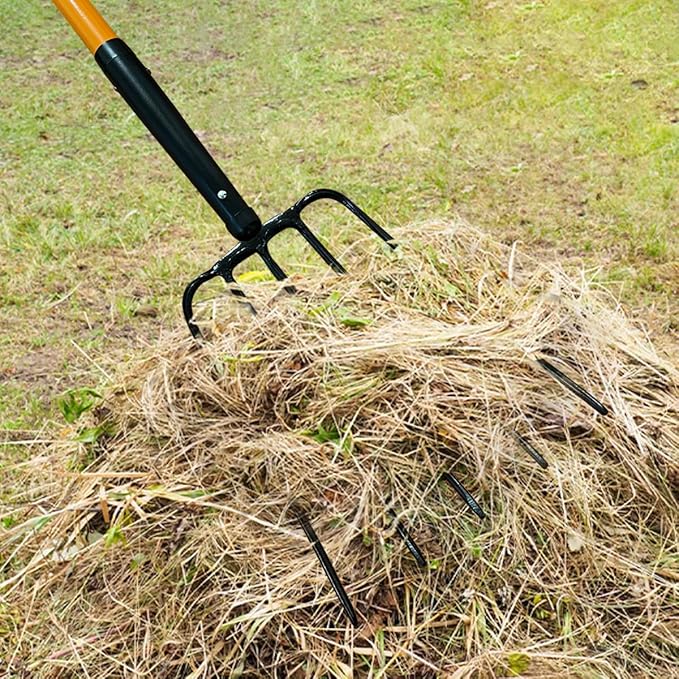 VNIMTI Pitch Fork for Gardening, 5 Tine Pitchfork Heavy Duty with Fiberglass Handle, 58 Inches