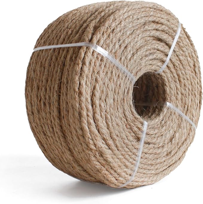 RIOOP Natural Jute Twine Rope 164 Feet 6mm, Heavy Duty Premium Garden Twine String for Crafts, Gardening Deals, Cat Scratching & Macrame Cord, for Climbing Plants, Halloween Decor