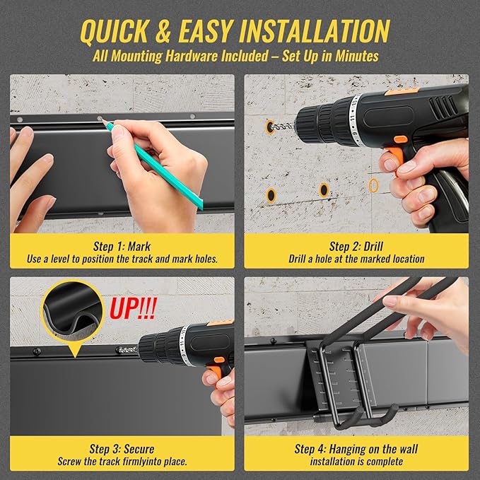 Garage Tool Rack Wall Mount – 48 inches Heavy-Duty Garden Tool Holder with 6 Adjustable Hanging Hooks – Garage Wall Storage Organizer for Shovel, Rake – Max Load 540 lbs (48 inch)