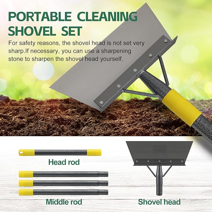 Garden Cleaning Shovel, 63" Adjustable Floor Ice Scraper Long Handle Heavy Duty Tool, Multifunctional Flat Snow Shovel Gardening Tools for Digging, Weeding,Scraping