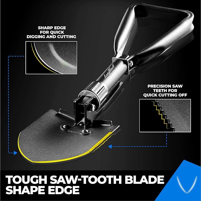 18'' Military Folding Camping Shovel, Offroad Survival High Carbon Steel Shovel (Black) AugTouf by toolant