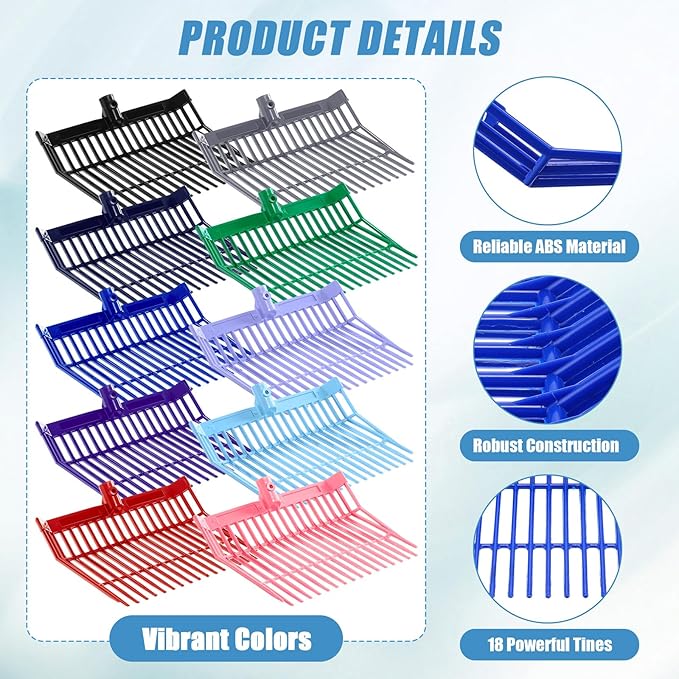 Lasnten 10 Pcs Manure Fork Head 18 Tines Pitch Fork Head with Screws and Nuts Durable Stable ABS Plastic Replacement Pitch for Gardening Horse Stall Picking up Manure Grass Hay
