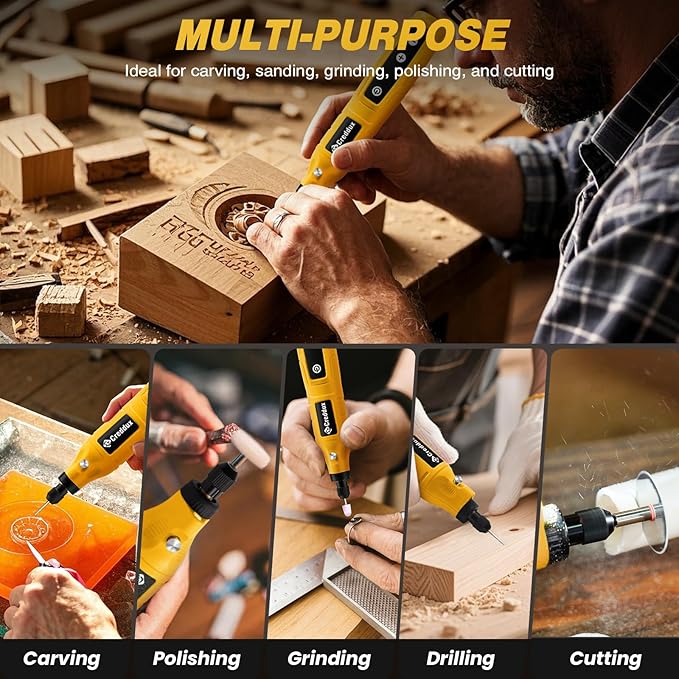 Cordless Rotary Tool,5 Speed Rotary Tool Kit With 71 Accessories,USB Charging,Multi-Purpose 4.2v Power Rotary Tools Easy Accessory Changes - Sanding, Polishing, Engraving and Cutting Yellow