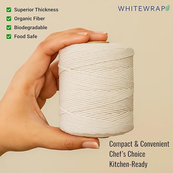 Premium Organic Butcher’s Twine | 1.2mm Natural Cotton, 500 Feet – Oven-Safe for Turkey Trussing, Meat Roasting & Baking | Strong & Versatile for Cooking, Crafts & Gift Wrapping