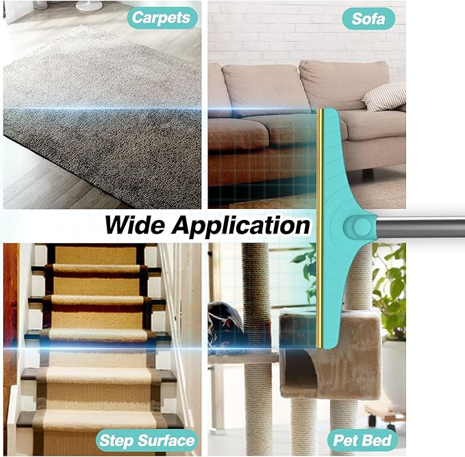 Carpet Rake for Pet Hair Removal, Reusable Cat Dog Hair Remover with 45’’ Long Handle Advanced Lint Remover Scraper for Carpets, Rugs, Mats, Couch