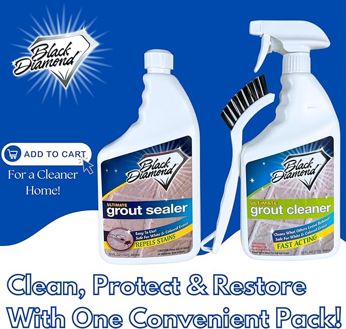 Grout Cleaner & Sealer Bundle W/Brush: Cleaner & Protector for all grout types; All Tile & Natural Stone floors, showers, & countertops