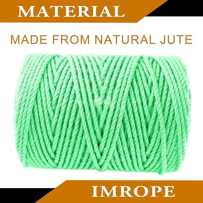 4mm x 400 Feet Light Green Jute Rope, Twine for Gardening Tomato Climbing Plant Tie Floristry Crafts Gift Wrapping Packing Decor